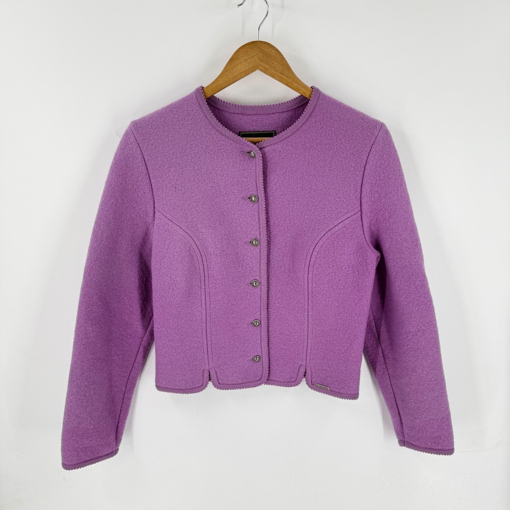 Geiger Cardigan Jacket Purple Size 36 Vintage Boiled Wool Austrian Tyrolean